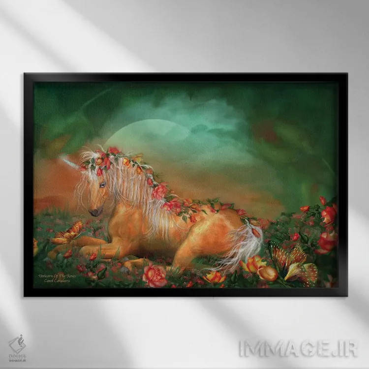 تابلو تکشاخ رزها اثر کارول کاوالاریس - نمای قابدار مشکی