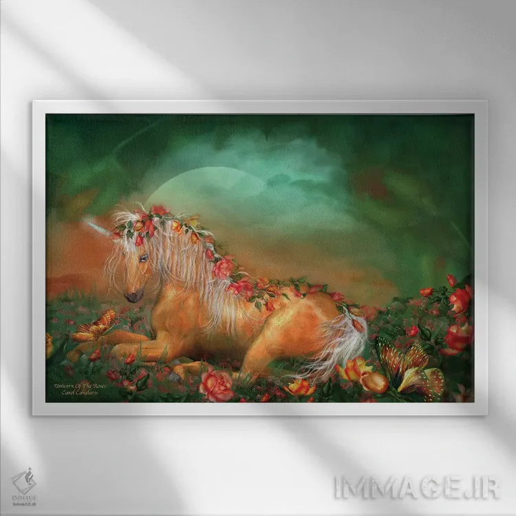 تابلو تکشاخ رزها اثر کارول کاوالاریس - نمای قابدار سفید