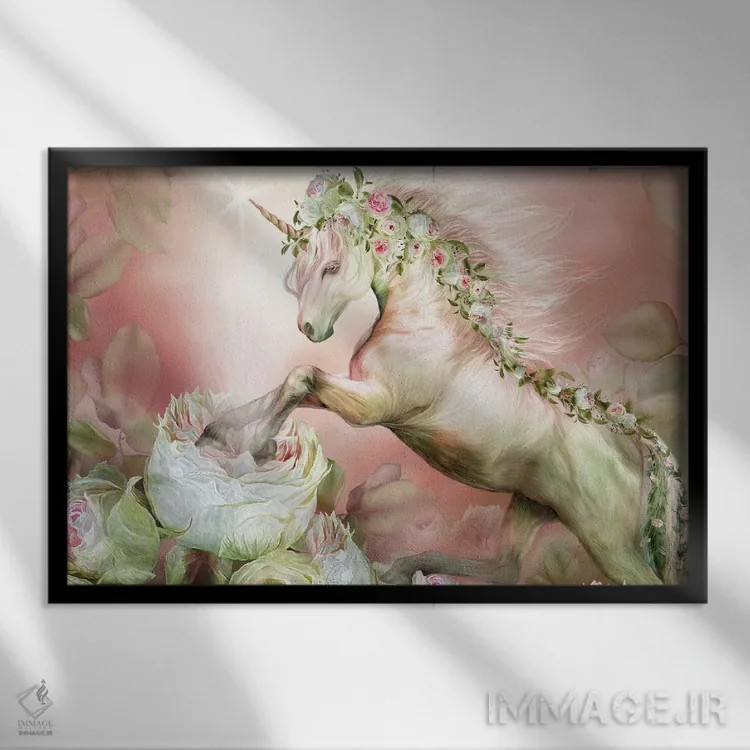 تابلو تکشاخ و یک گل رز اثر کارول کاوالاریس - نمای قابدار مشکی