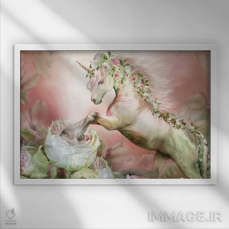 تابلو تکشاخ و یک گل رز اثر کارول کاوالاریس - نمای قابدار سفید