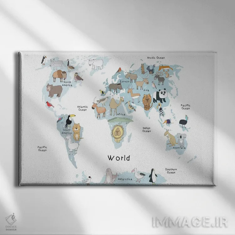 تابلو نقشهٔ جهان اثر کارلا دالی - نمای روبهرو روی دیوار
