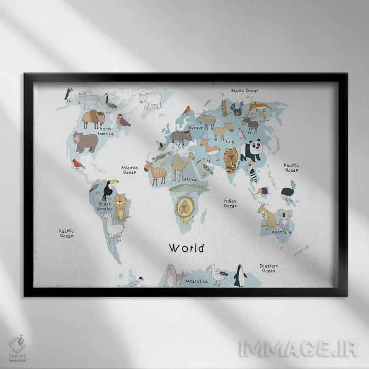 تابلو نقشهٔ جهان اثر کارلا دالی - نمای قابدار مشکی