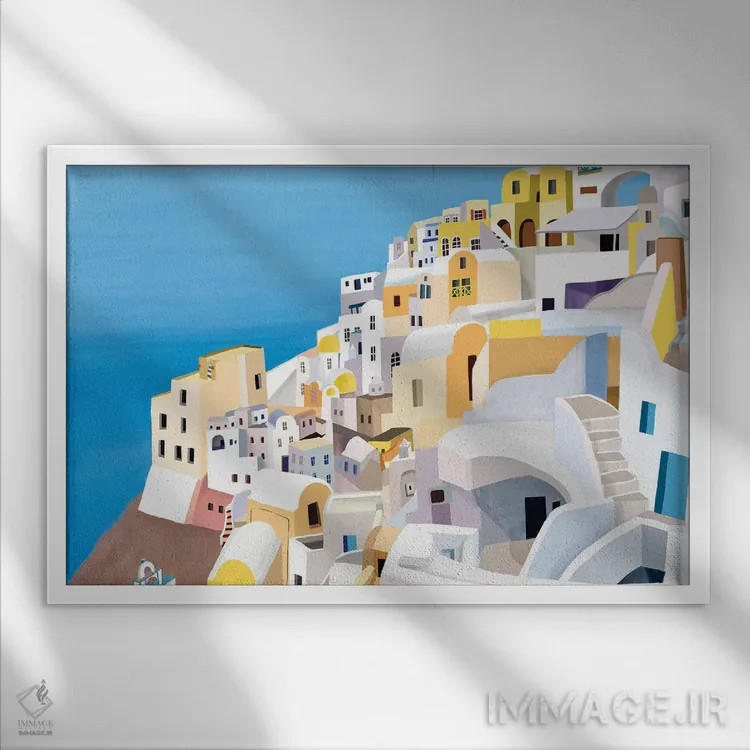 تابلو ساختمانهای یونانی II اثر کارلا دالی - نمای قابدار سفید