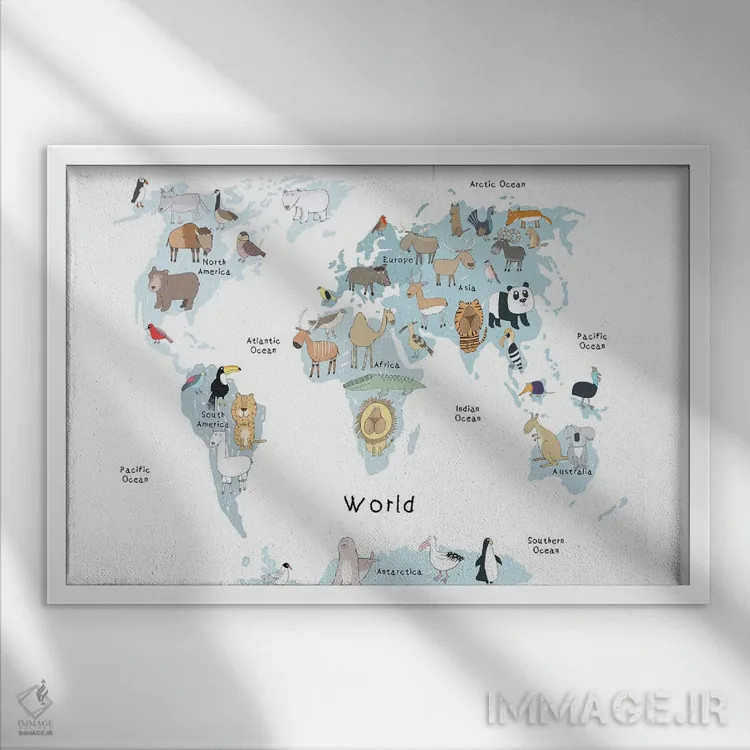 تابلو نقشهٔ جهان اثر کارلا دالی - نمای قابدار سفید