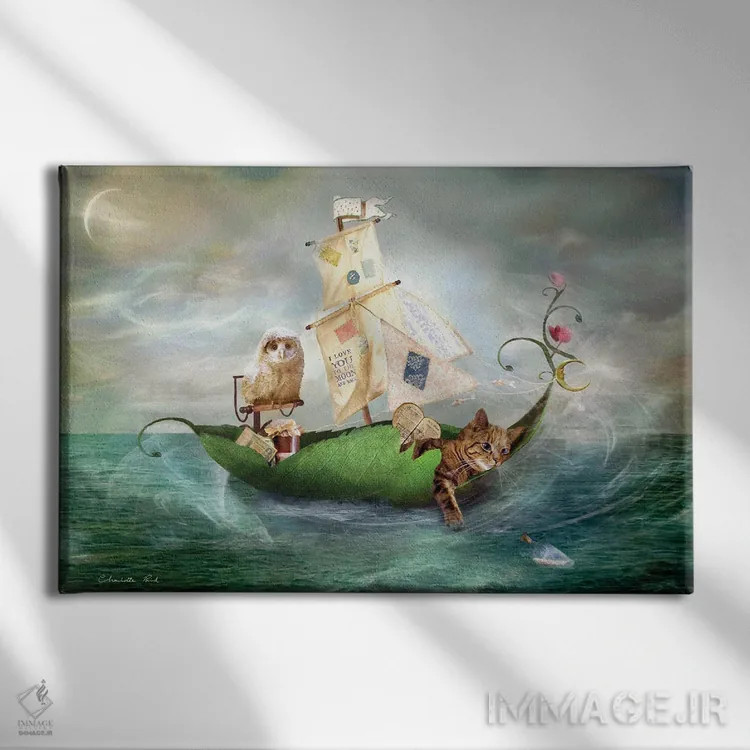 تابلو جغد و گربهٔ ملوس (قصهٔ کودکانه) اثر شارلوت بیرد - نمای روبهرو روی دیوار