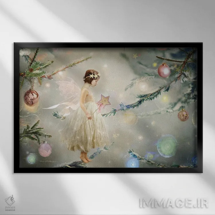 تابلو فرشتهٔ درخت کریسمس اثر شارلوت بیرد - نمای قابدار مشکی