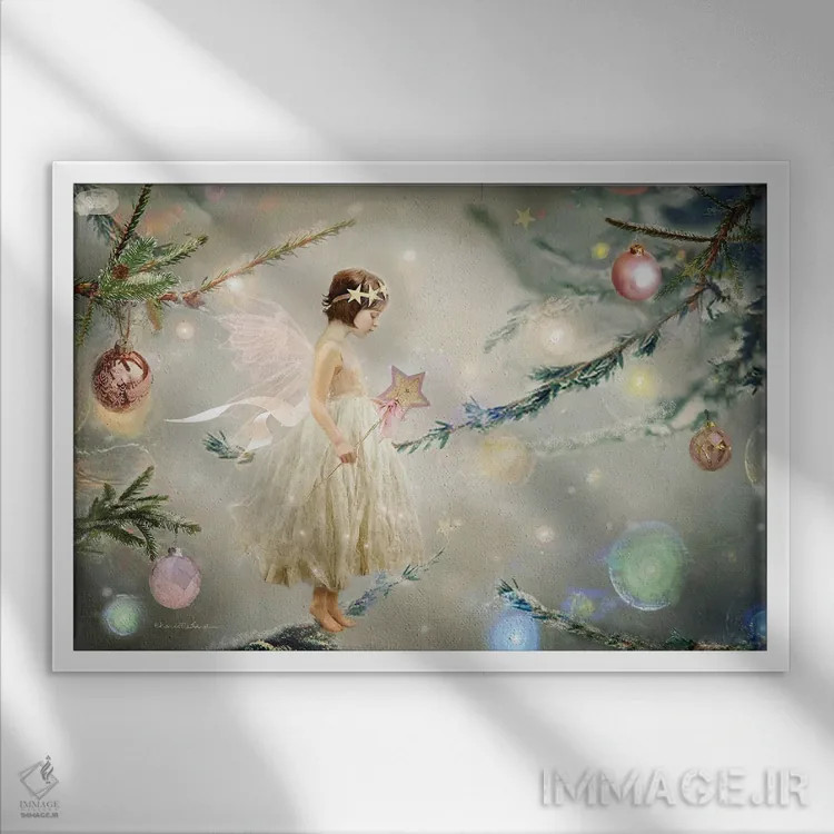 تابلو فرشتهٔ درخت کریسمس اثر شارلوت بیرد - نمای قابدار سفید