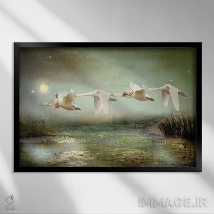 تابلو دریاچهٔ آرامش اثر شارلوت بیرد - نمای قابدار مشکی