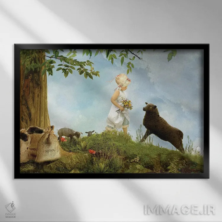 تابلو بع بع گوسفند سیاه (آواز کودکان) اثر شارلوت بیرد - نمای قابدار مشکی