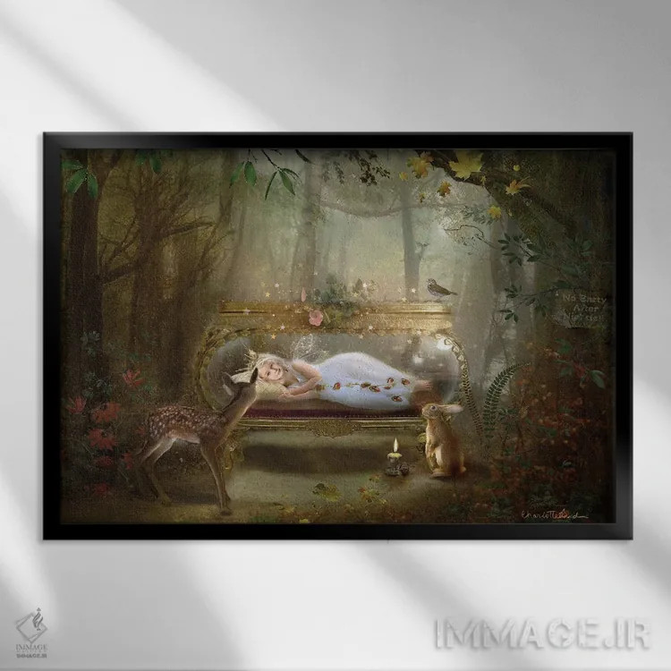 تابلو افسانهٔ جنگل زمستانی اثر شارلوت بیرد - نمای قابدار مشکی