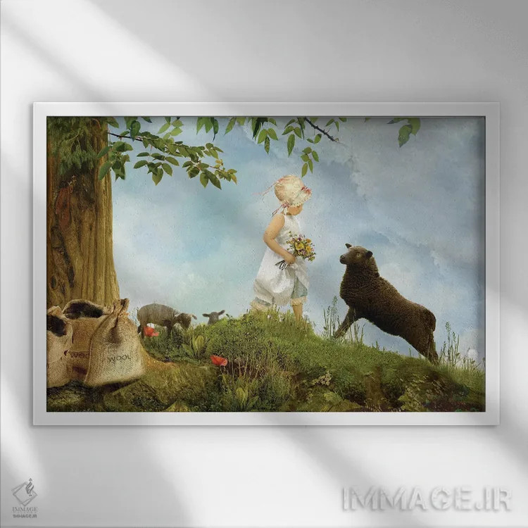 تابلو بع بع گوسفند سیاه (آواز کودکان) اثر شارلوت بیرد - نمای قابدار سفید