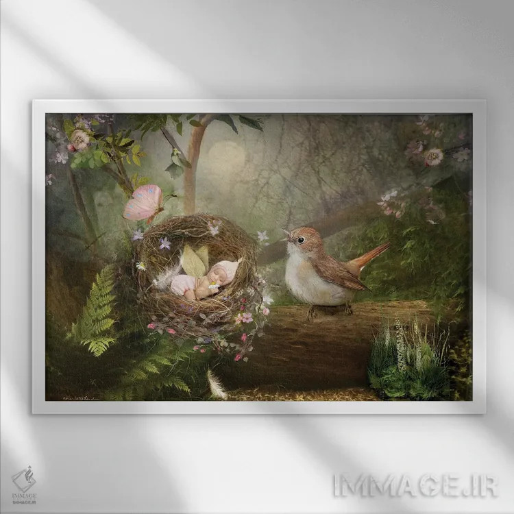 تابلو لالایی اثر شارلوت بیرد - نمای قابدار سفید