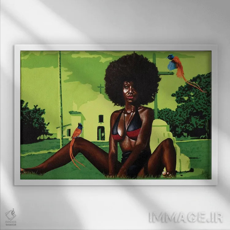 تابلو پرندگان بهشتی اثر کریستین بییر - نمای قابدار سفید