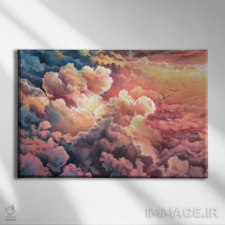 تابلو ابرهای گرم اثر کالر بای فلیکز (نام هنرمند) - نمای روبهرو روی دیوار
