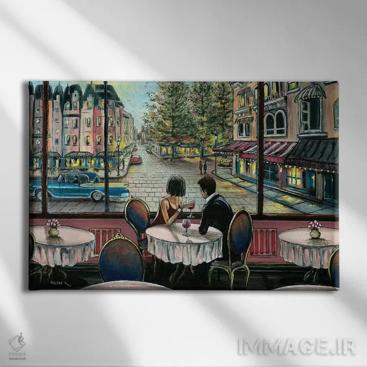 تابلو کافهٔ اروپایی اثر کالر بای فلیکز (نام هنرمند) - نمای روبهرو روی دیوار