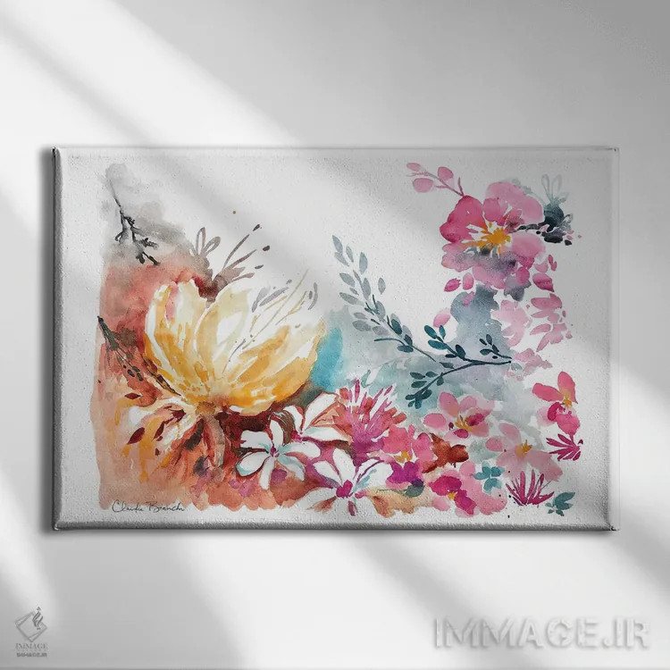 تابلو پاشش شکوفهها اثر کلودیا بیانکی - نمای روبهرو روی دیوار