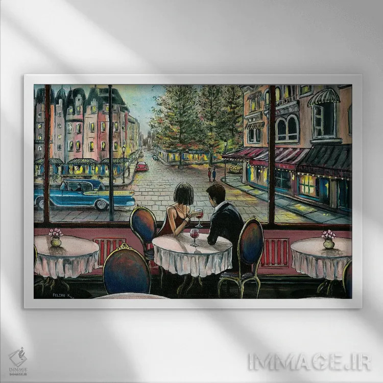 تابلو کافهٔ اروپایی اثر کالر بای فلیکز (نام هنرمند) - نمای قابدار سفید