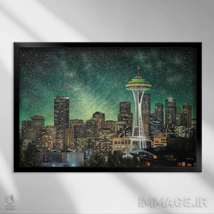 تابلو سیاتل سبز اثر کالر بای فلیکز (نام هنرمند) - نمای قابدار مشکی