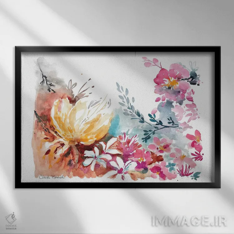 تابلو پاشش شکوفهها اثر کلودیا بیانکی - نمای قابدار مشکی