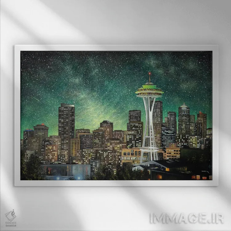 تابلو سیاتل سبز اثر کالر بای فلیکز (نام هنرمند) - نمای قابدار سفید