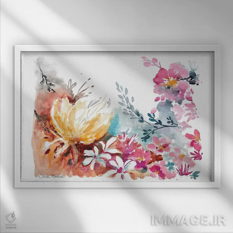 تابلو پاشش شکوفهها اثر کلودیا بیانکی - نمای قابدار سفید