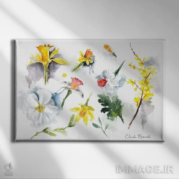 تابلو نرگسها اثر کلودیا بیانکی - نمای روبهرو روی دیوار