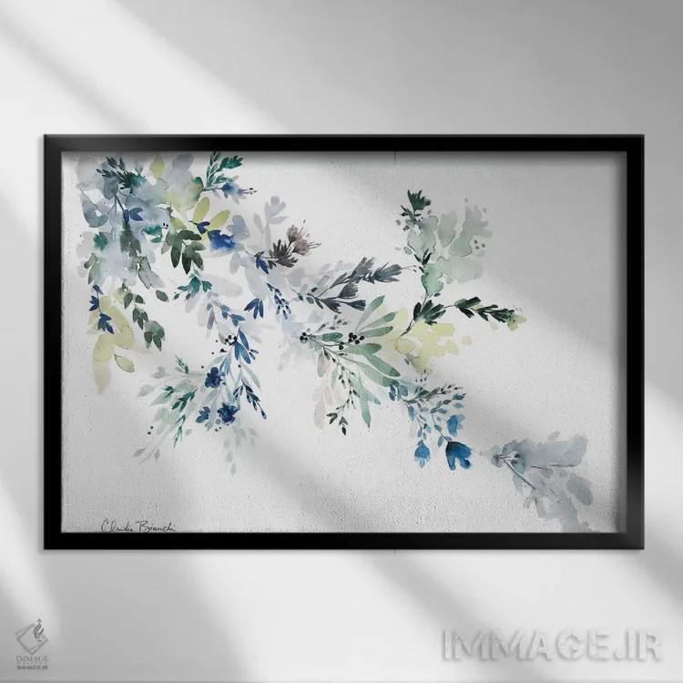 تابلو شستشوی گلهای آبی اثر کلودیا بیانکی - نمای قابدار مشکی