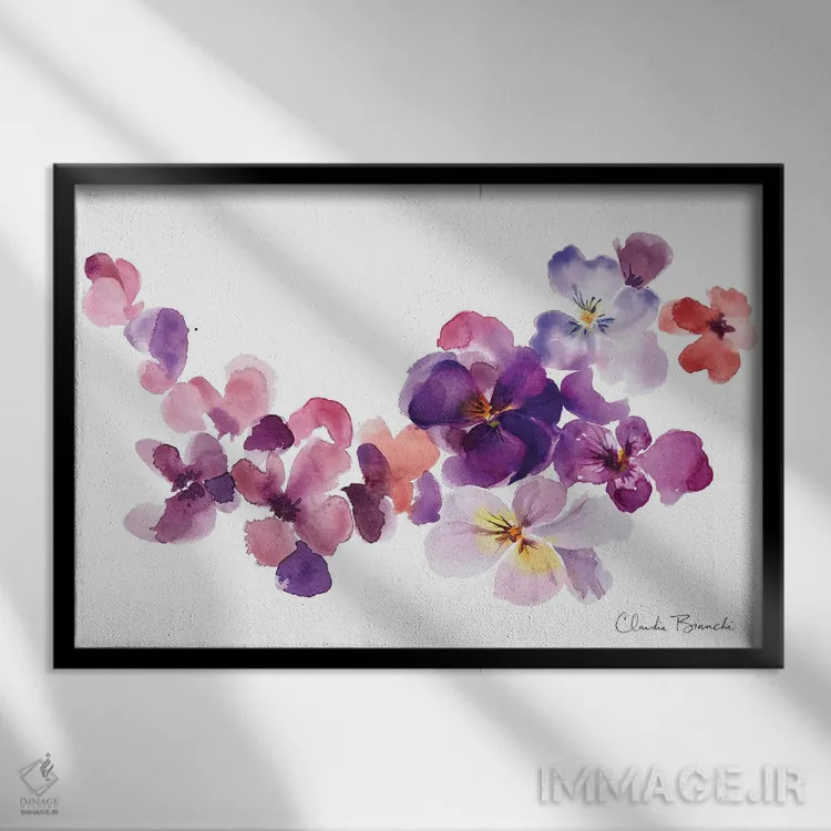 تابلو جشن بنفشهها اثر کلودیا بیانکی - نمای قابدار مشکی