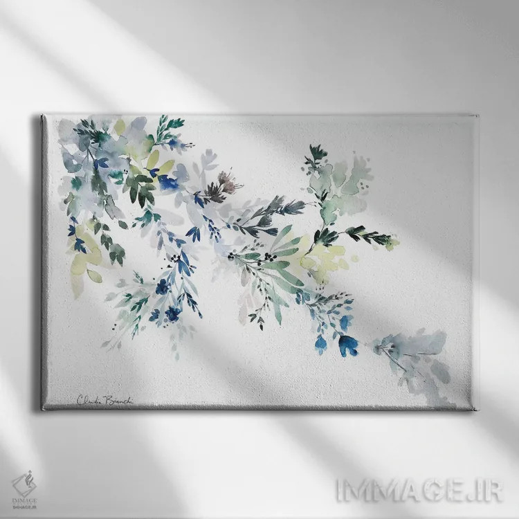 تابلو شستشوی گلهای آبی اثر کلودیا بیانکی - نمای روبهرو روی دیوار