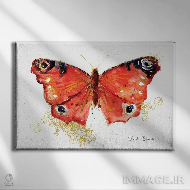 تابلو پروانه در طلا اثر کلودیا بیانکی - نمای روبهرو روی دیوار