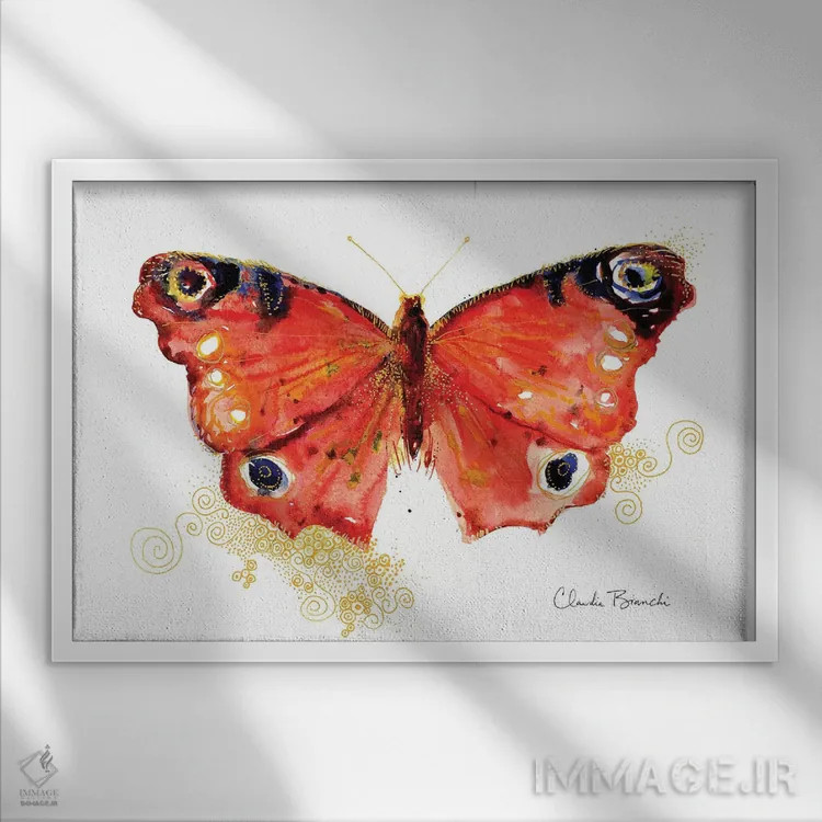 تابلو پروانه در طلا اثر کلودیا بیانکی - نمای قابدار سفید