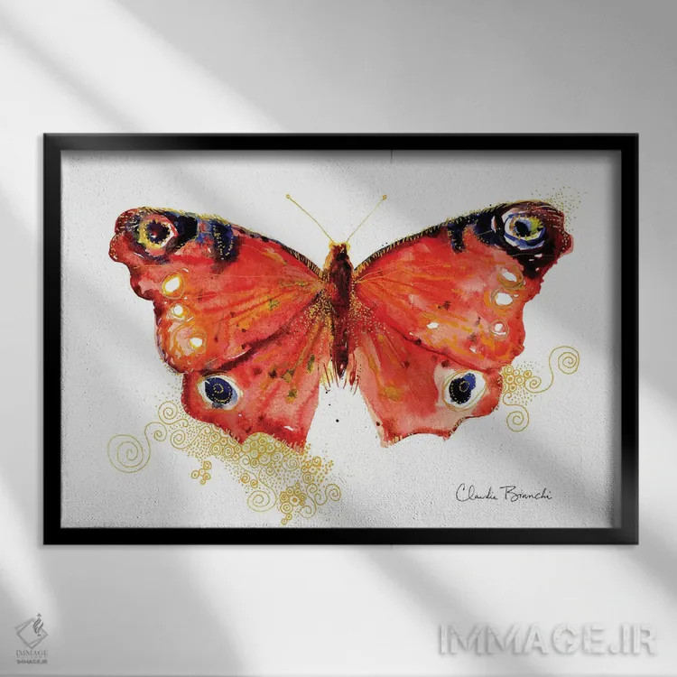 تابلو پروانه در طلا اثر کلودیا بیانکی - نمای قابدار مشکی