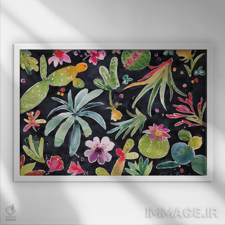 تابلو کاکتوس ۱ اثر کلودیا بیانکی - نمای قابدار سفید