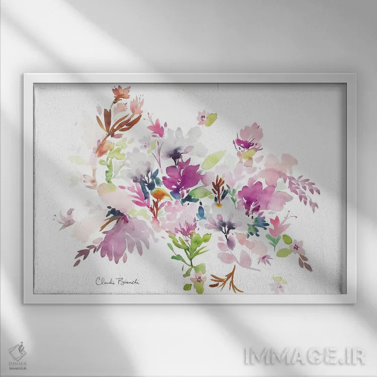 تابلو گلهای پشمالو اثر کلودیا بیانکی - نمای قابدار سفید