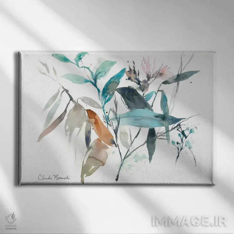 تابلو شکوفههای آبرنگی ۲ اثر کلودیا بیانکی - نمای روبهرو روی دیوار