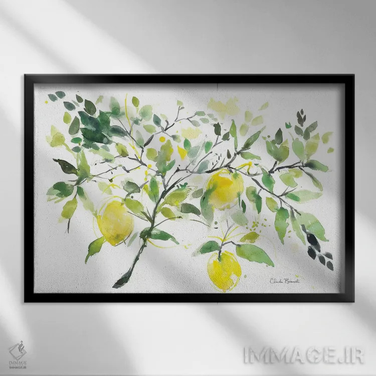 تابلو شاخهٔ لیمو اثر کلودیا بیانکی - نمای قابدار مشکی