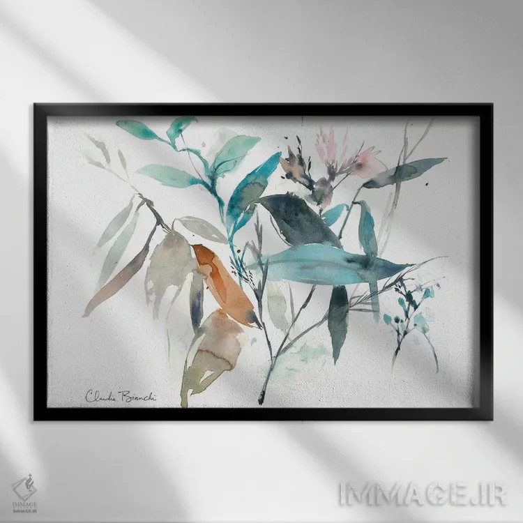 تابلو شکوفههای آبرنگی ۲ اثر کلودیا بیانکی - نمای قابدار مشکی
