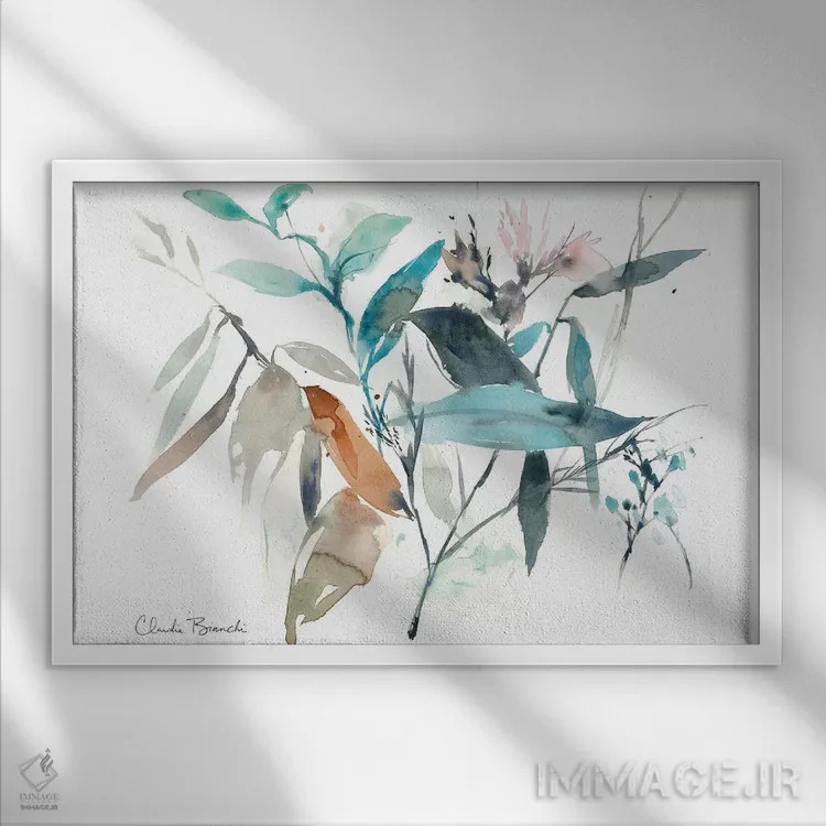 تابلو شکوفههای آبرنگی ۲ اثر کلودیا بیانکی - نمای قابدار سفید