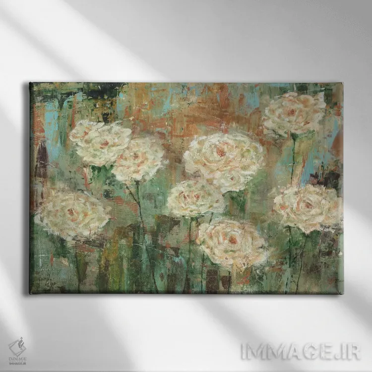 تابلو رزهای سفید اثر کارول بلک - نمای روبهرو روی دیوار