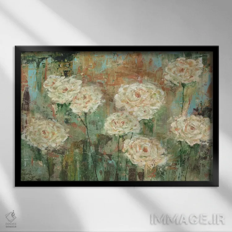 تابلو رزهای سفید اثر کارول بلک - نمای قابدار مشکی