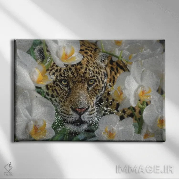 تابلو جگوار در بهشت ارکیدهها اثر کالین بوگل - نمای روبهرو روی دیوار