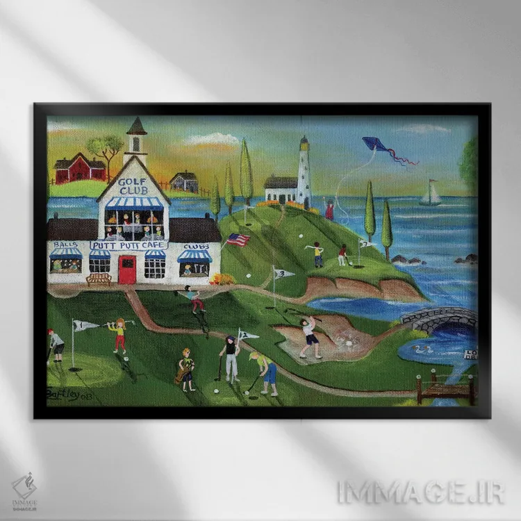 تابلو هنر مردمی باشگاه گلف اثر شریل بارتلی - نمای قابدار مشکی