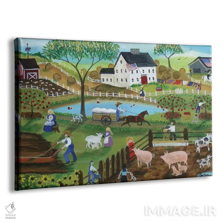 تابلو حیاط مزرعه روستایی آمریکا قدیم اثر شریل بارتلی - نمای پرسپکتیو محصول