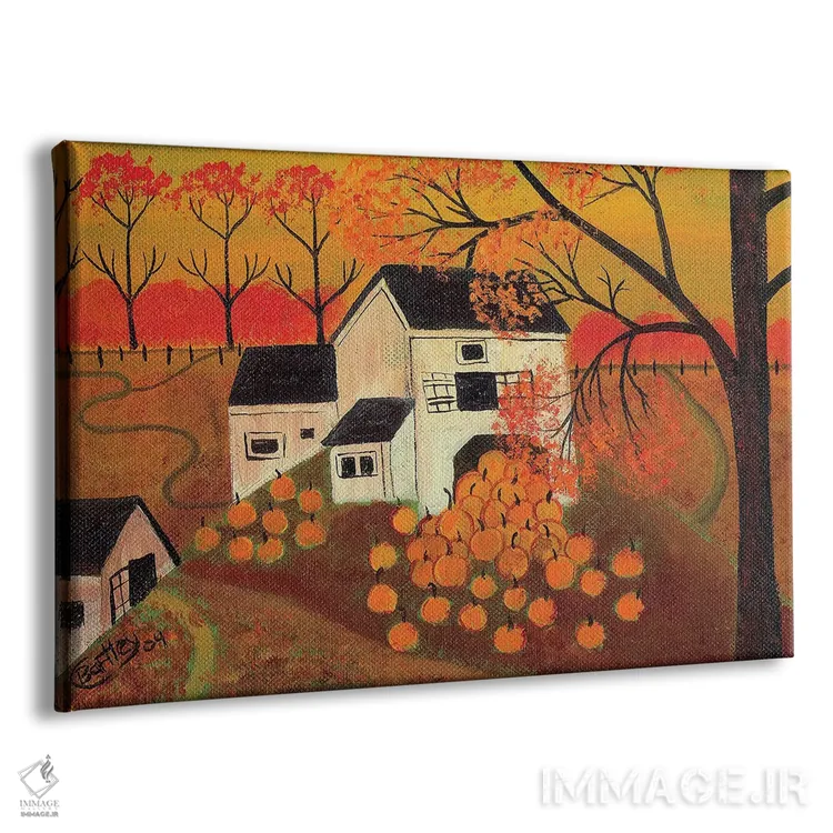 تابلو انبار کدو، هنر مردمی پاییزی (شریل بارتلی) اثر شریل بارتلی - نمای پرسپکتیو محصول