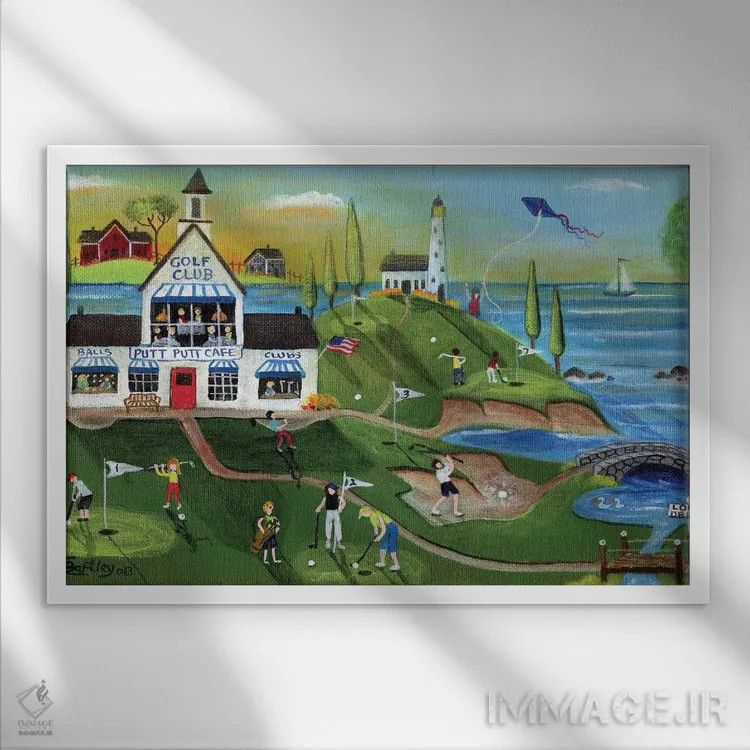 تابلو هنر مردمی باشگاه گلف اثر شریل بارتلی - نمای قابدار سفید