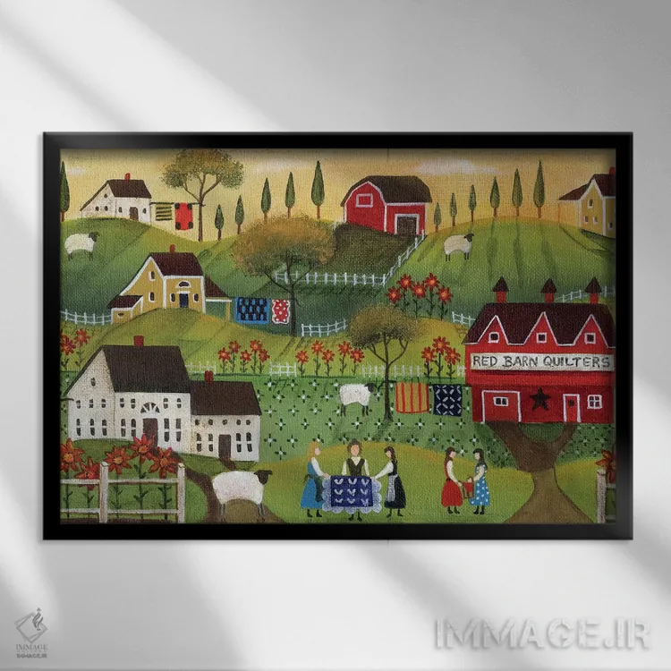 تابلو لحافدوزان انبار قرمز اثر شریل بارتلی - نمای قابدار مشکی