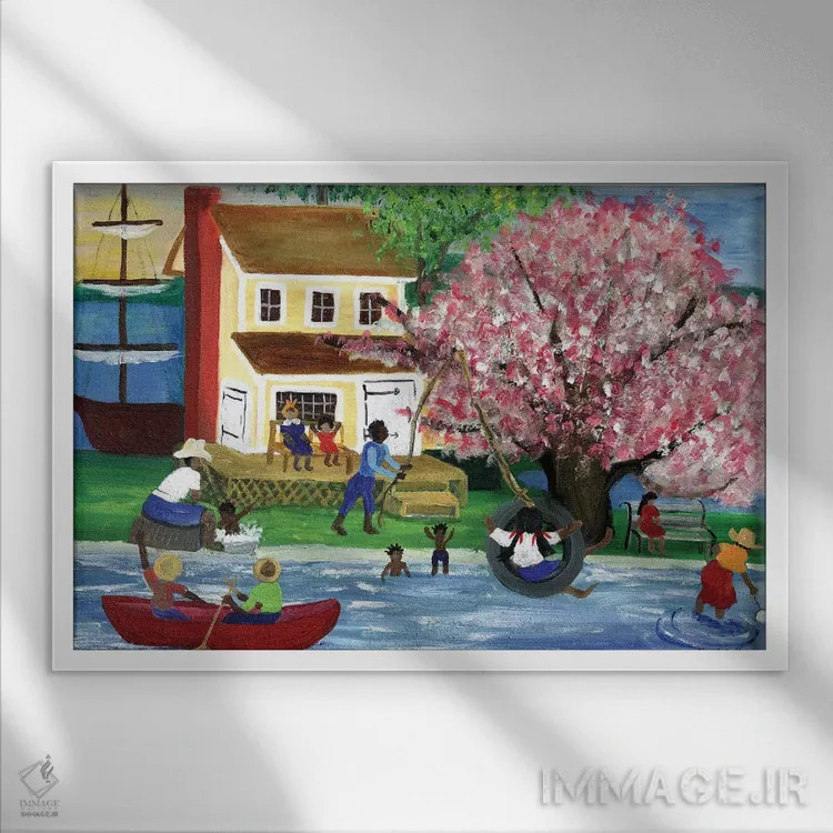 تابلو خانهٔ تابستانی آمریکایی-آفریقایی اثر شریل بارتلی - نمای قابدار سفید