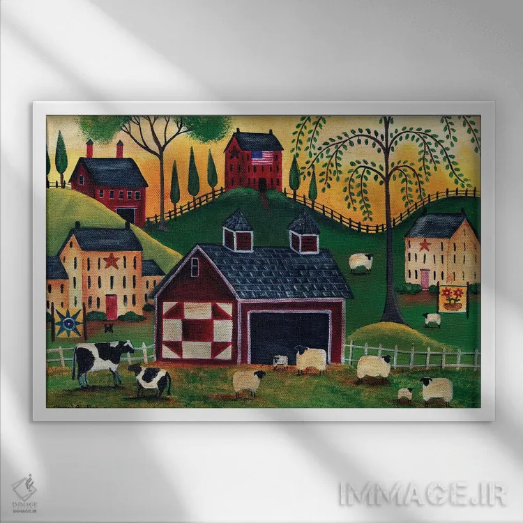 تابلو طلوع انبار لحاف قرمز (شریل بارتلی) اثر شریل بارتلی - نمای قابدار سفید