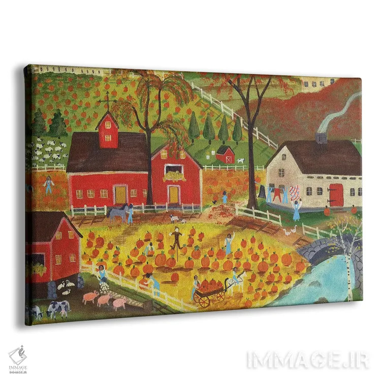 تابلو کشاورزان کدو در مزرعه روستایی اثر شریل بارتلی - نمای پرسپکتیو محصول