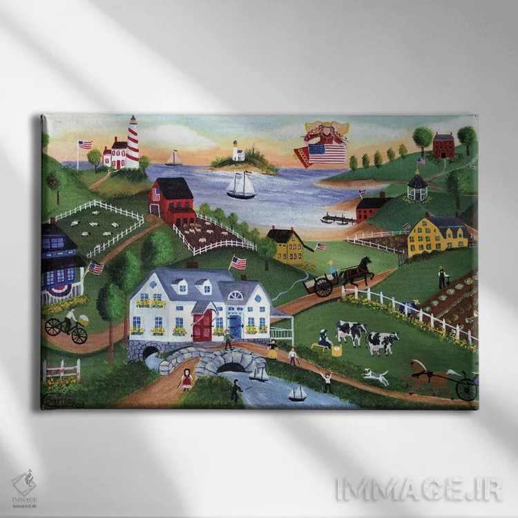 تابلو دهکده قدیم اثر شریل بارتلی - نمای روبهرو روی دیوار